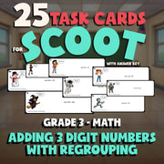 Adding 3 Digit Numbers with Regrouping SCOOT TASK CARDS Math Game - Grade 3