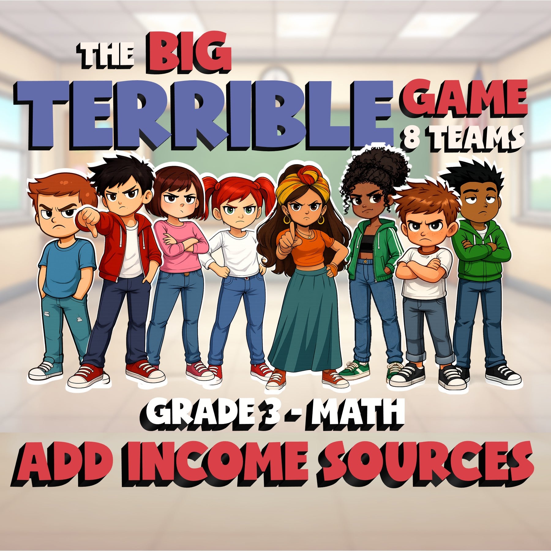 Add Income Sources BIG TERRIBLE GAME - No Prep Grade 3 Math Review Activity