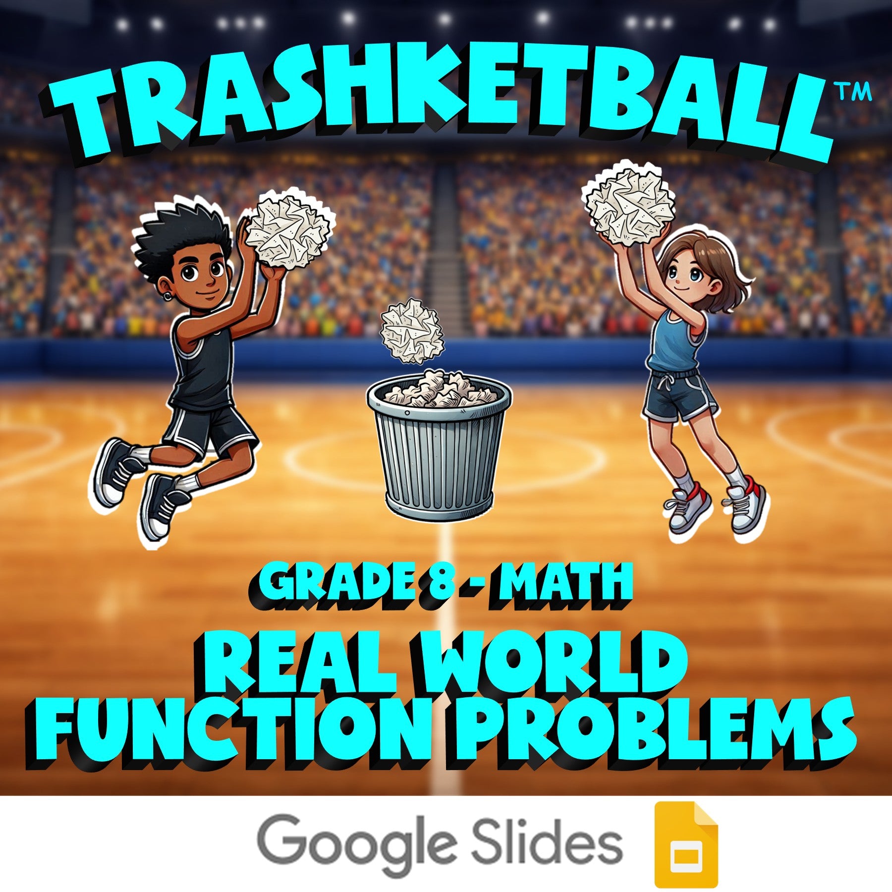 Real World Function Problems TRASHKETBALL Math Game - No Prep Grade 8 Review