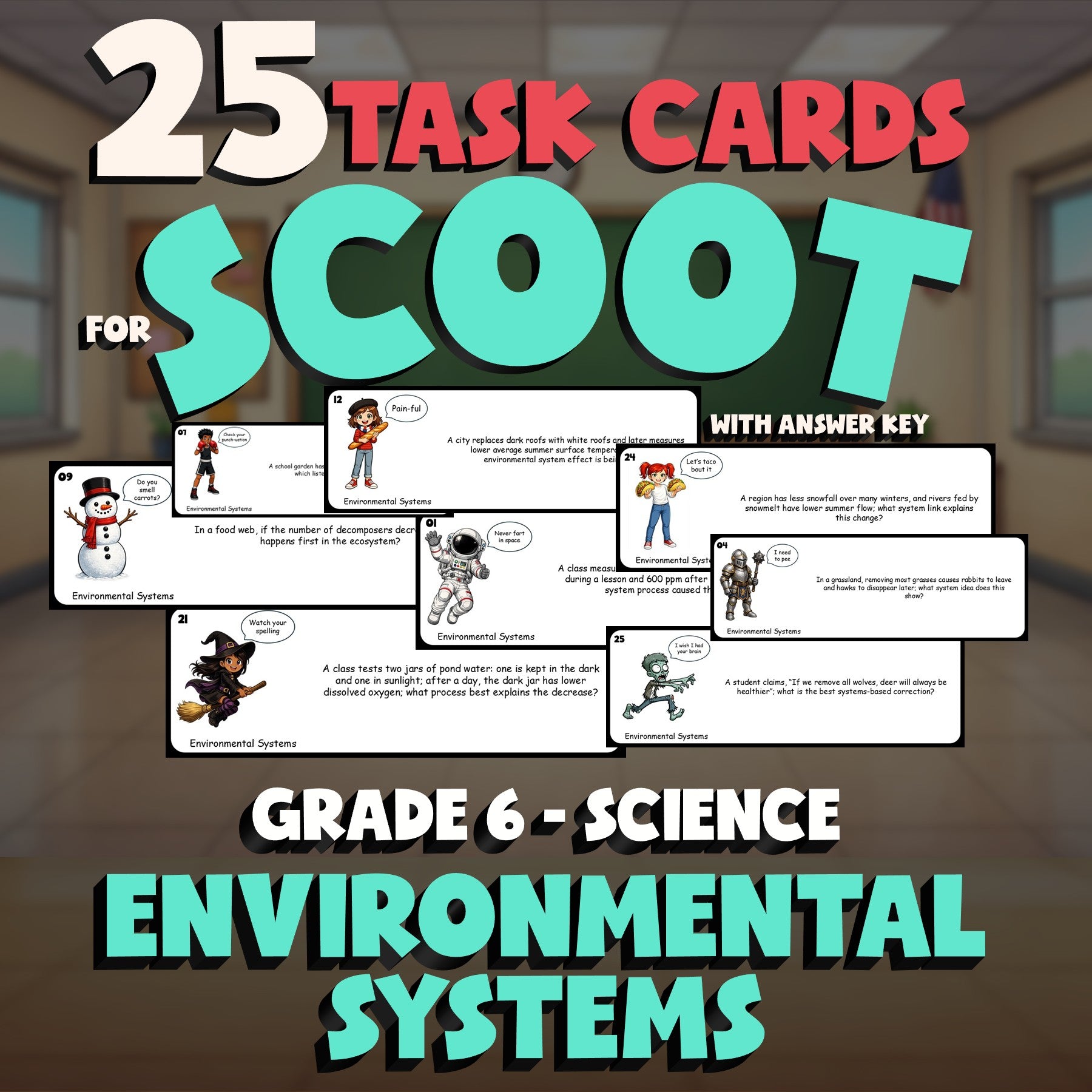 Environmental Systems SCOOT TASK CARDS Science Game - No Prep Grade 6 Review