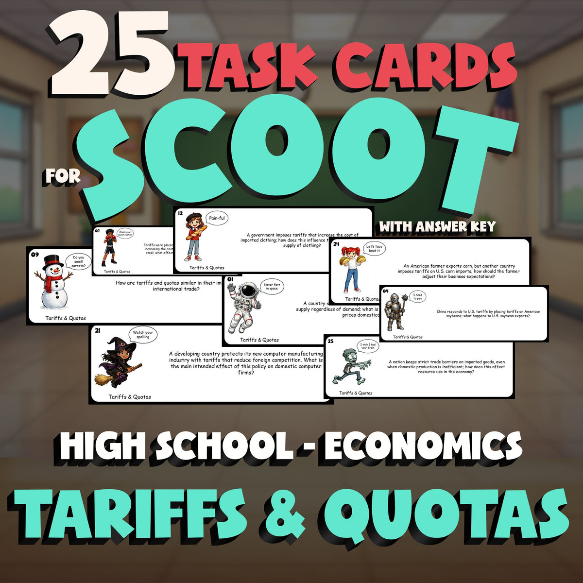Tariffs & Quotas SCOOT TASK CARDS Economics Game - No Prep Review Activity