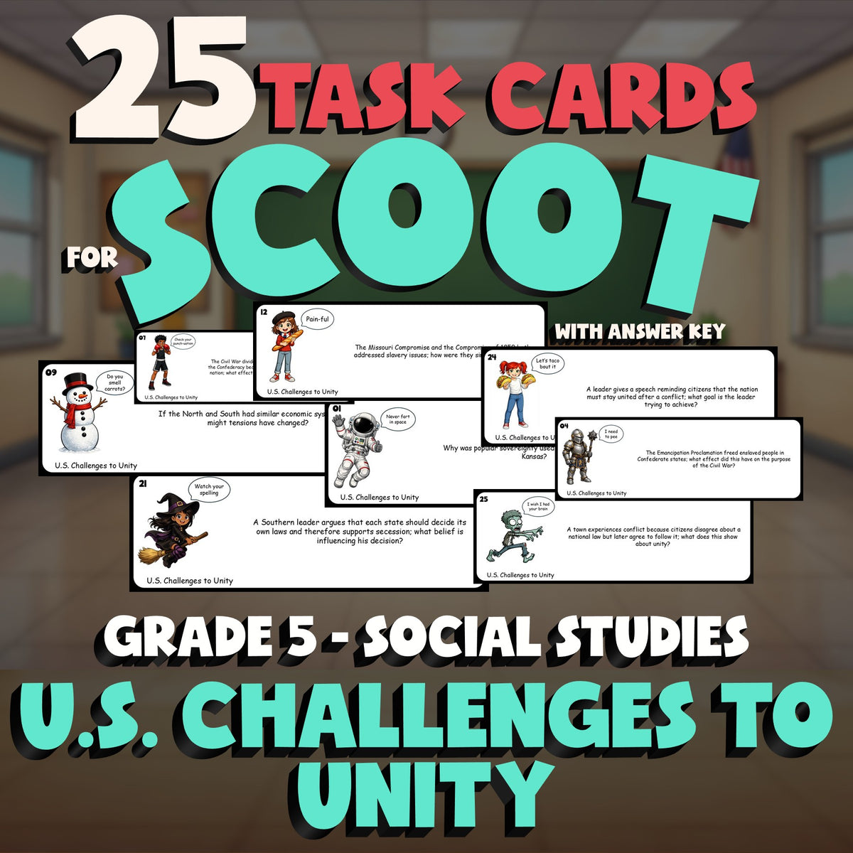 U.S. Challenges to Unity SCOOT TASK CARDS Socials Game - No Prep Grade 5 Review