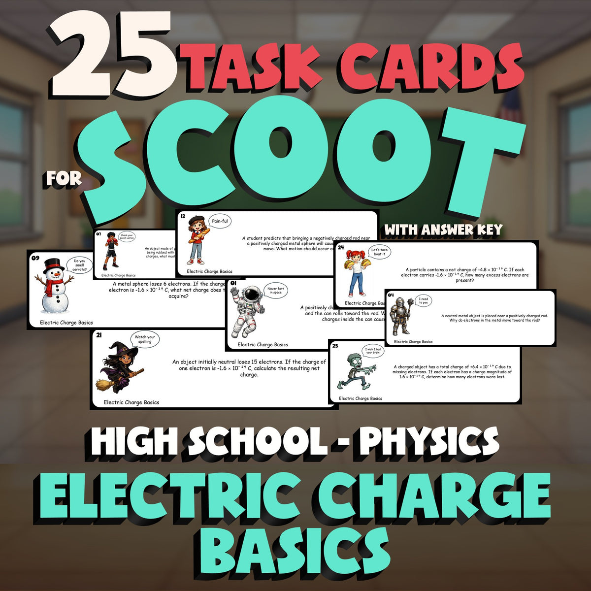 Electric Charge Basics SCOOT TASK CARDS Science Game - No Prep Physics Review