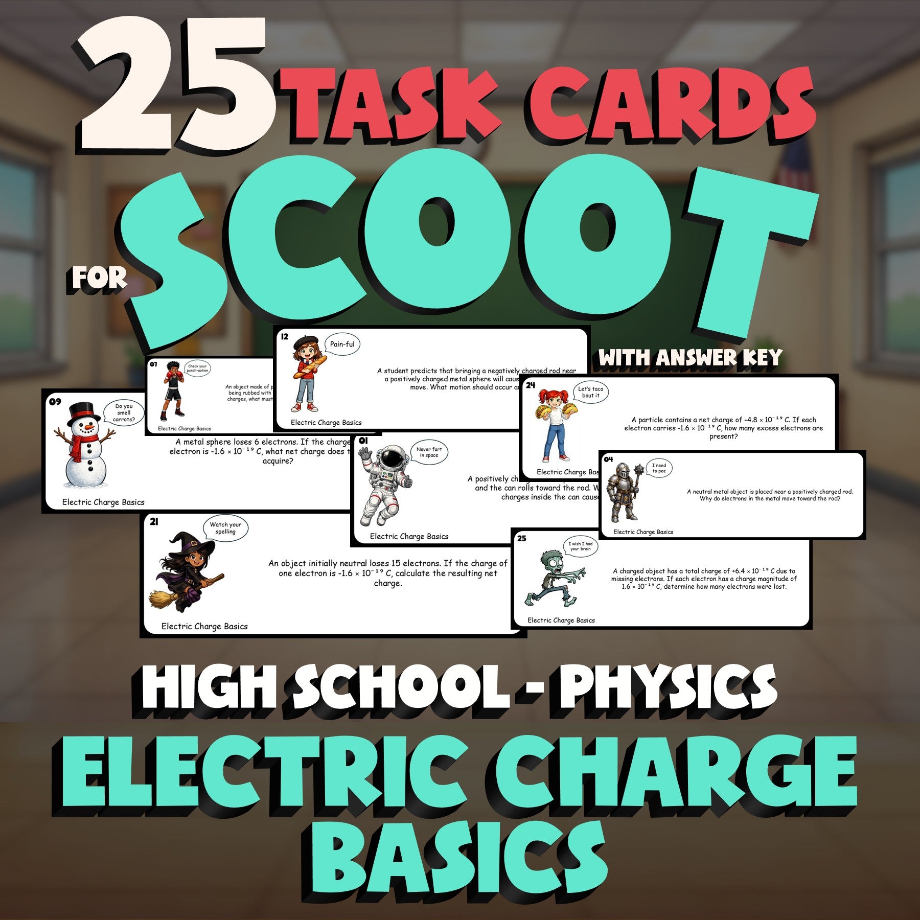 Electric Charge Basics SCOOT TASK CARDS Science Game - No Prep Physics Review