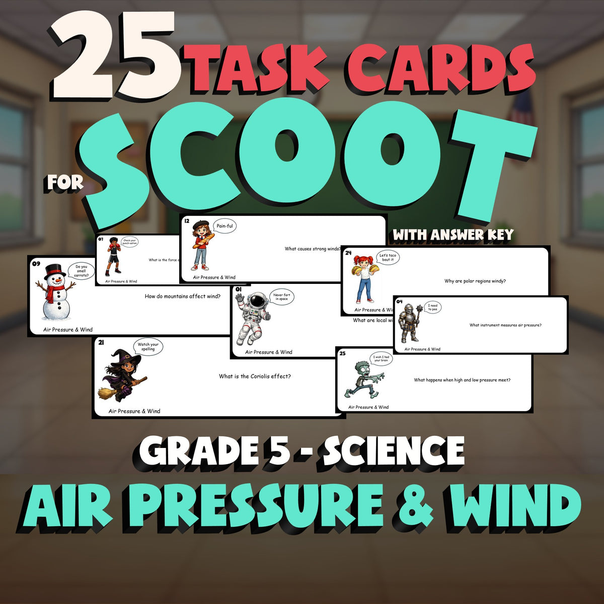 Air Pressure & Wind SCOOT TASK CARDS Science Game - No Prep Grade 5 Review