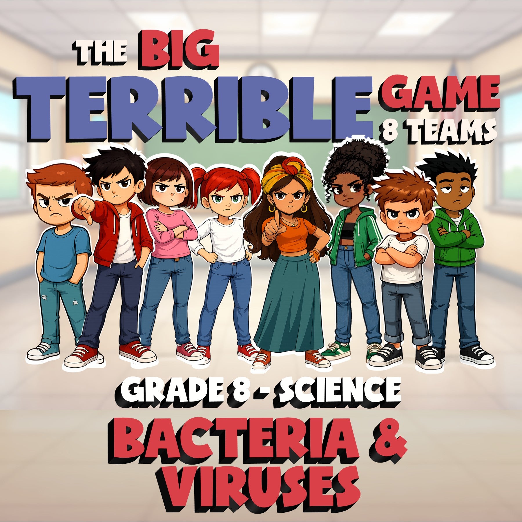 Bacteria & Viruses BIG TERRIBLE GAME - No Prep Grade 8 Science Review Activity