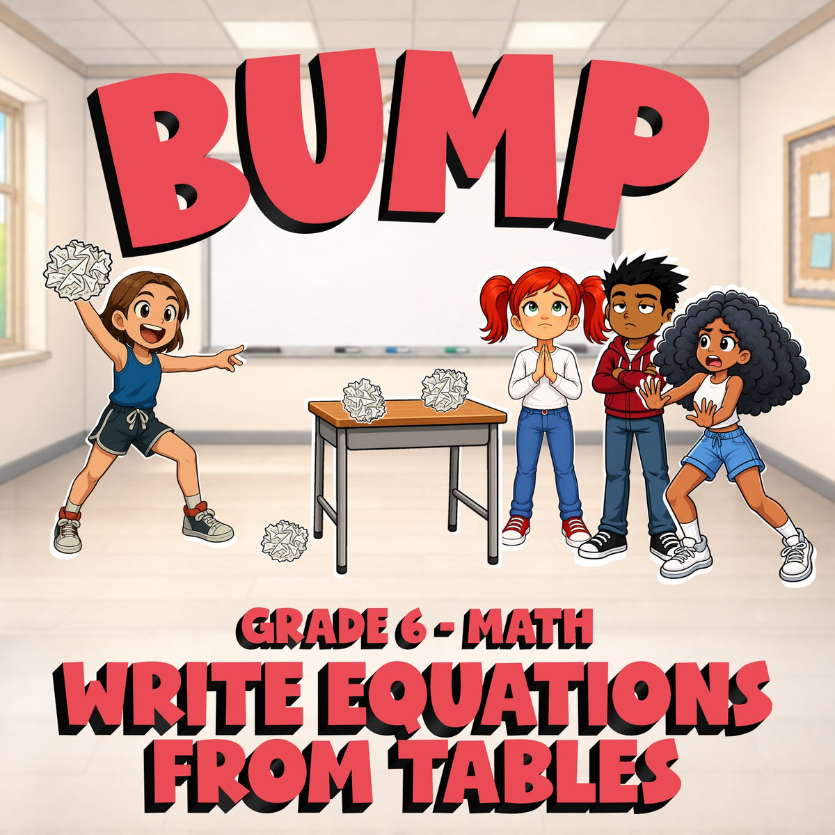 Write Equations from Tables BUMP Math Game - No Prep Grade 6 Review Activity