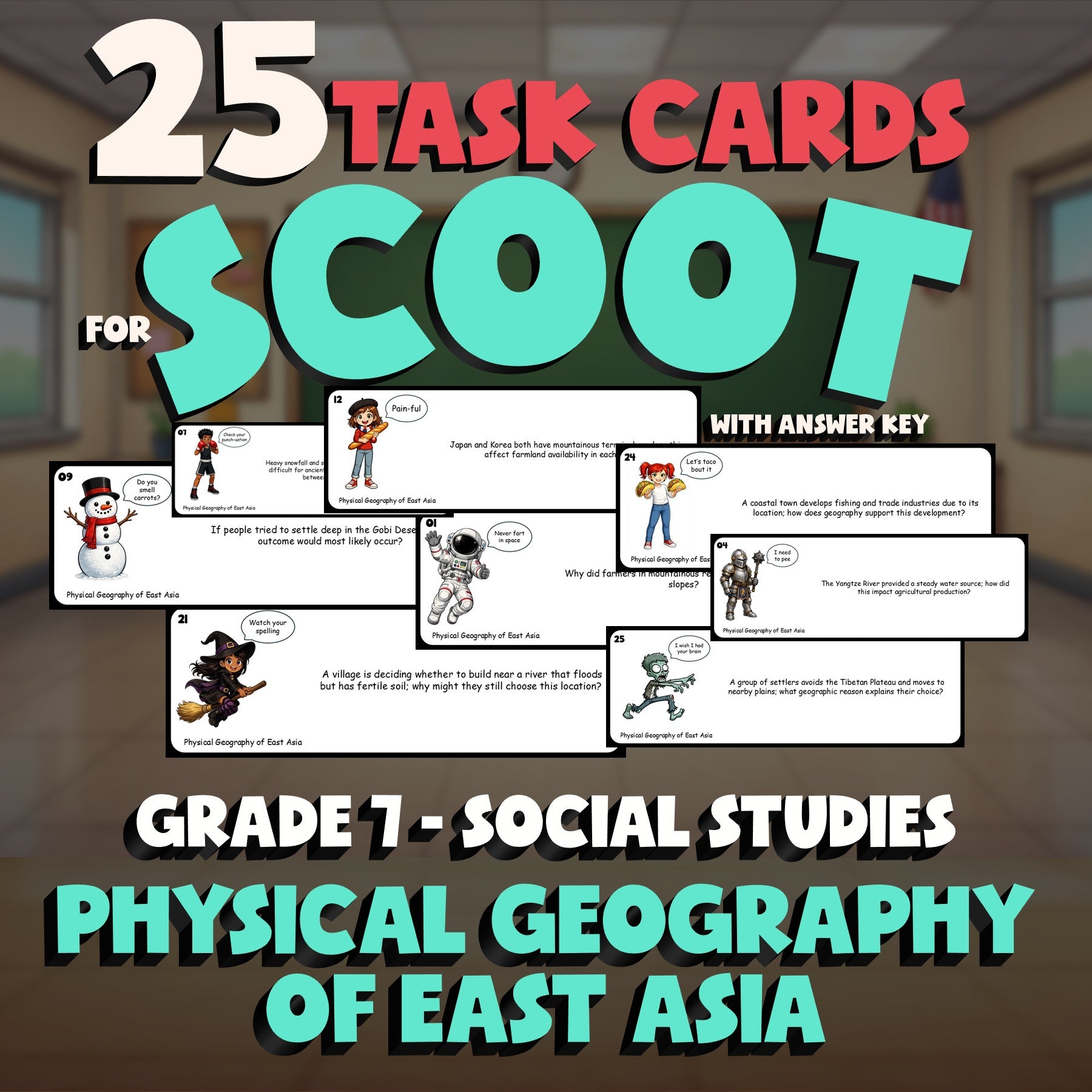 Physical Geography of East Asia SCOOT TASK CARDS Socials Game - No Prep Grade 7