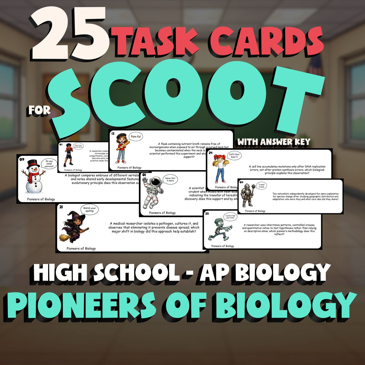 Pioneers of Biology SCOOT TASK CARDS Science Game - No Prep AP Biology Review