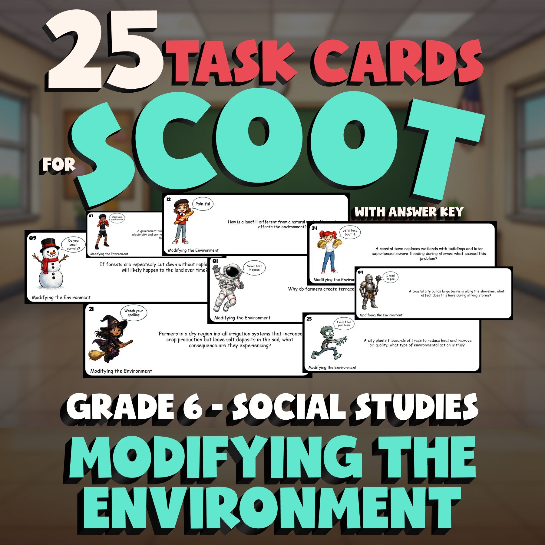 Modifying the Environment SCOOT TASK CARDS Socials Game - No Prep Grade 6 Review