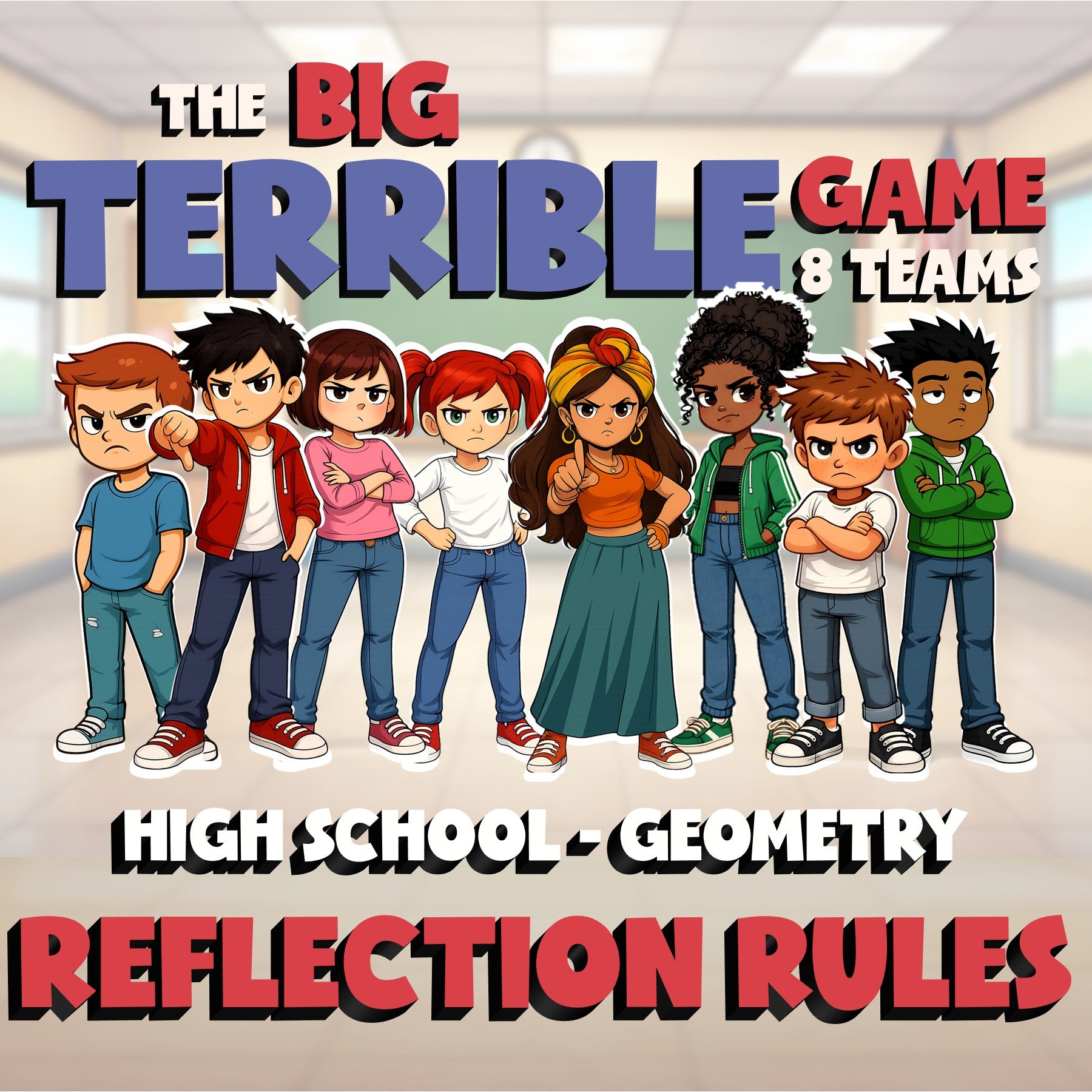 Reflection Rules BIG TERRIBLE GAME - No Prep Geometry Math Review Activity