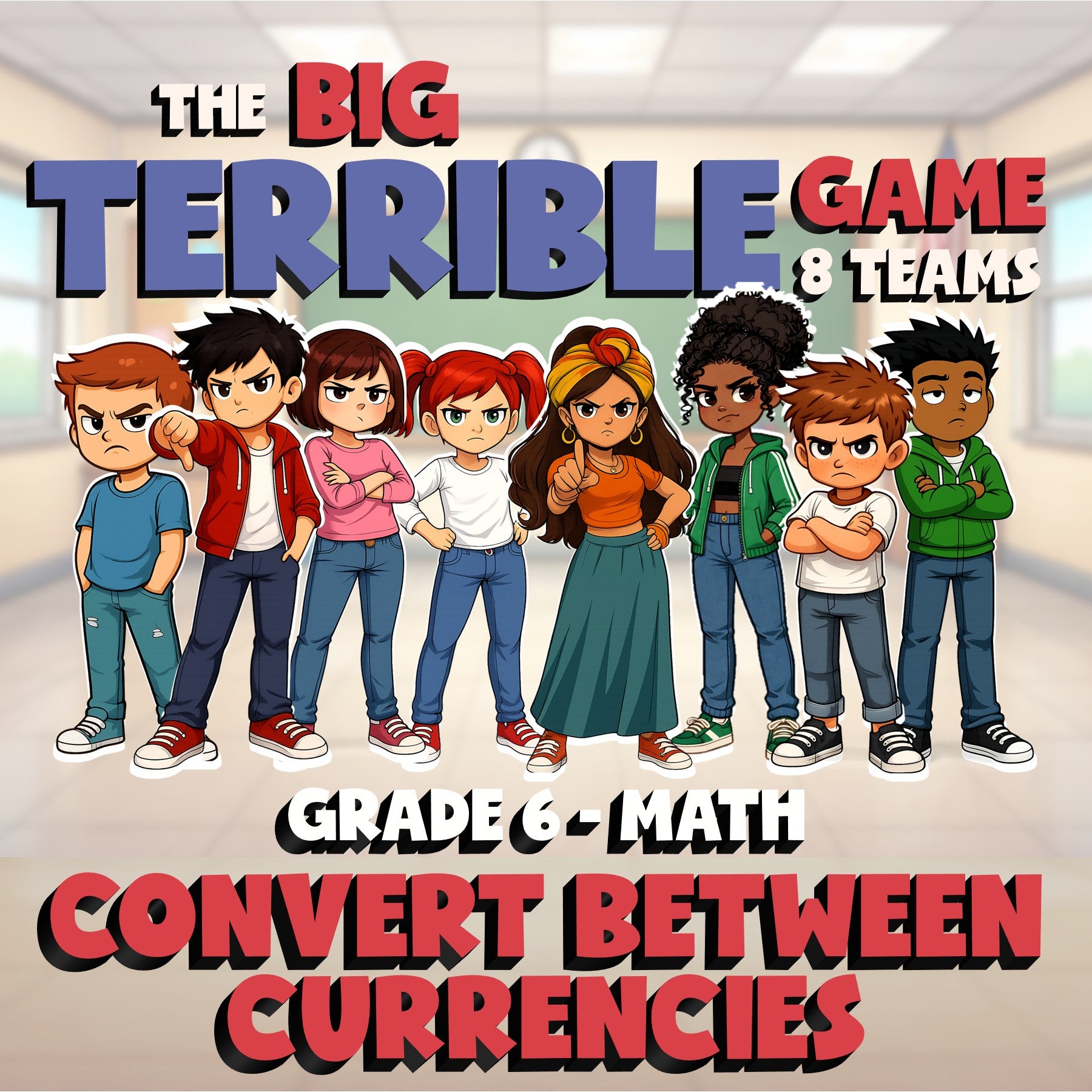 Convert Between Currencies BIG TERRIBLE GAME - No Prep Grade 6 Math Review