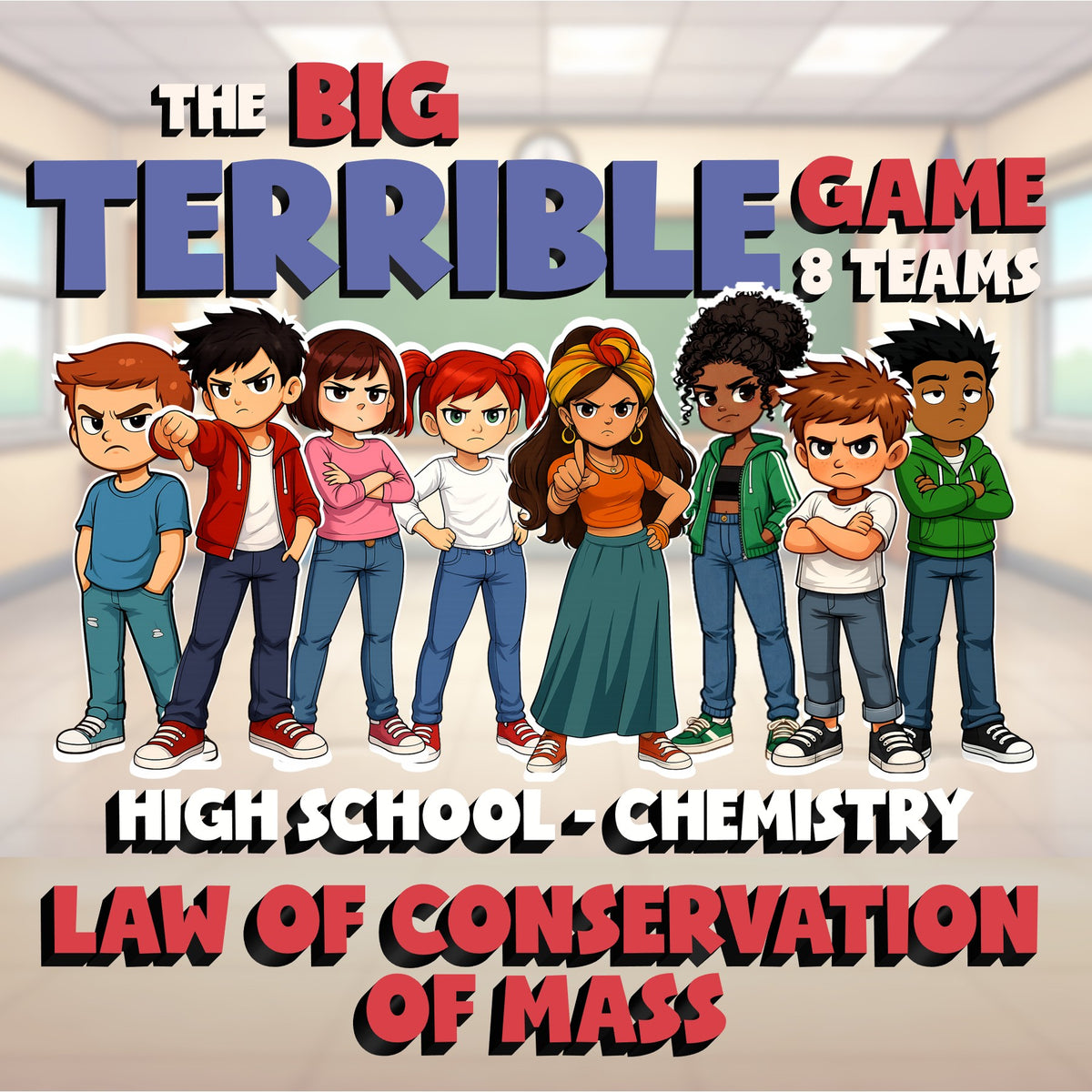 Law of Conservation of Mass BIG TERRIBLE GAME - No Prep Chemistry Science Review