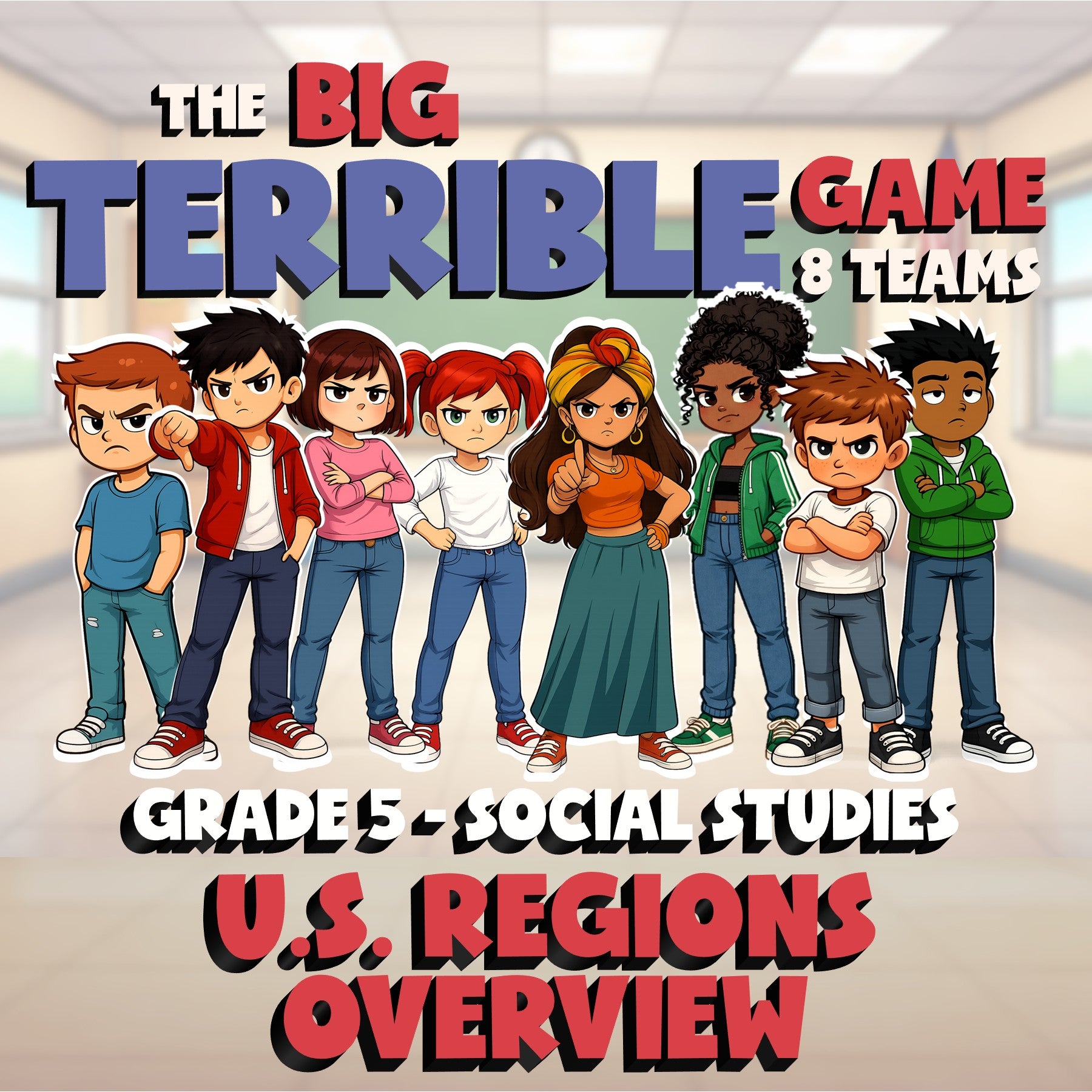 U.S. Regions Overview BIG TERRIBLE GAME - No Prep Grade 5 Socials Review