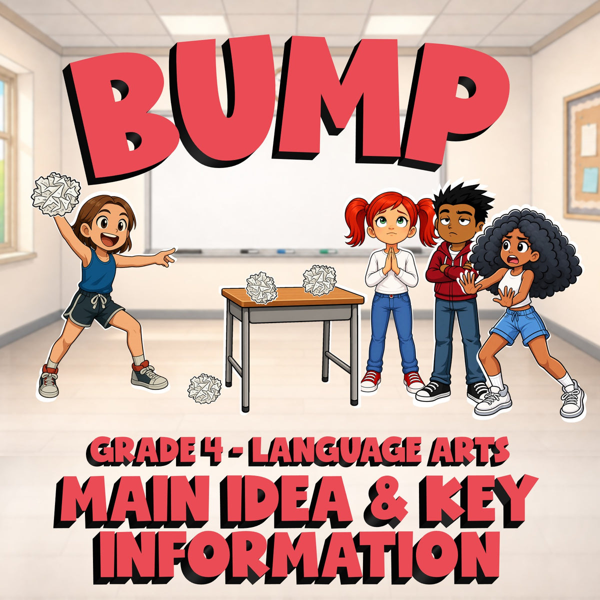 Main Idea & Key Information BUMP ELA Game - No Prep Grade 4 Review Activity