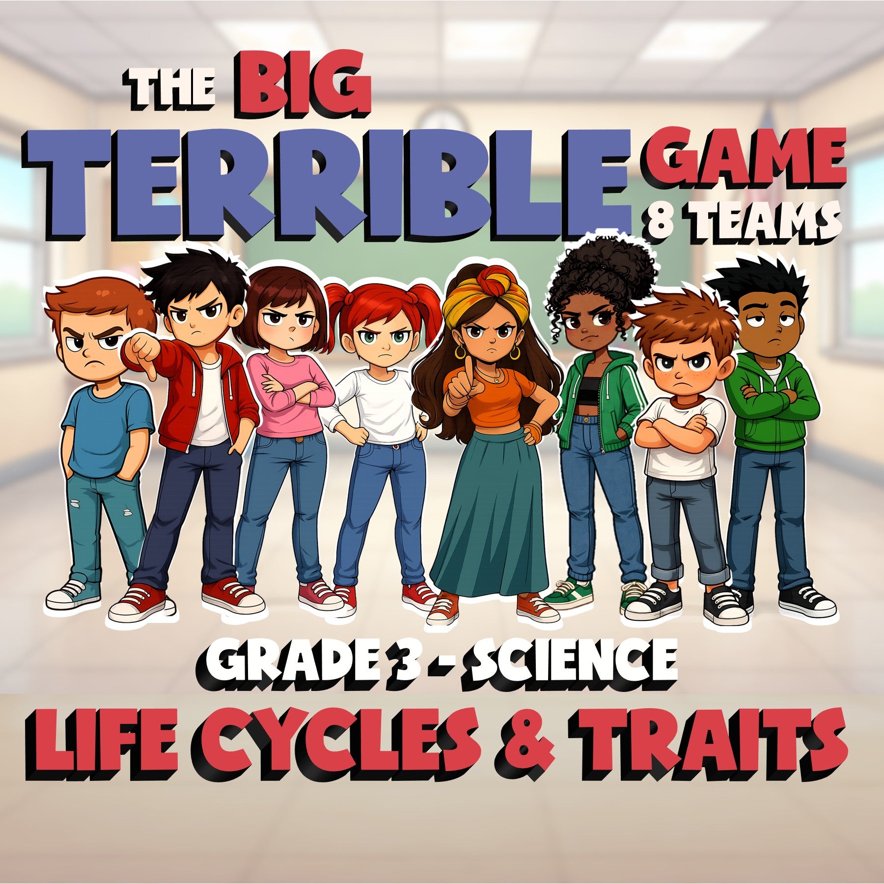 Life Cycles & Traits BIG TERRIBLE GAME - No Prep Grade 3 Science Review Activity