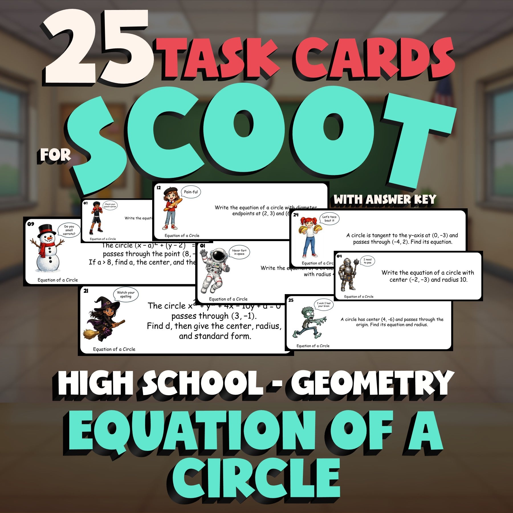 Equation of a Circle SCOOT TASK CARDS Math Game - No Prep Geometry Review