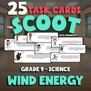 Wind Energy SCOOT TASK CARDS Science Game - No Prep Grade 9 Review Activity