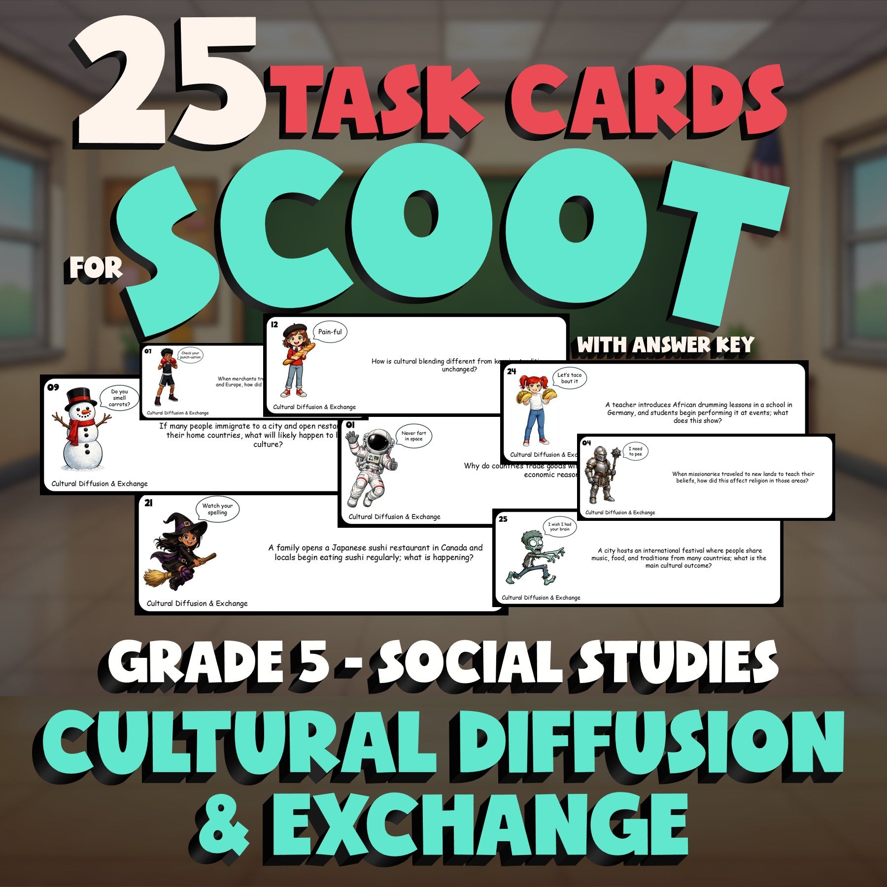 Cultural Diffusion & Exchange SCOOT TASK CARDS Socials Game - No Prep Grade 5
