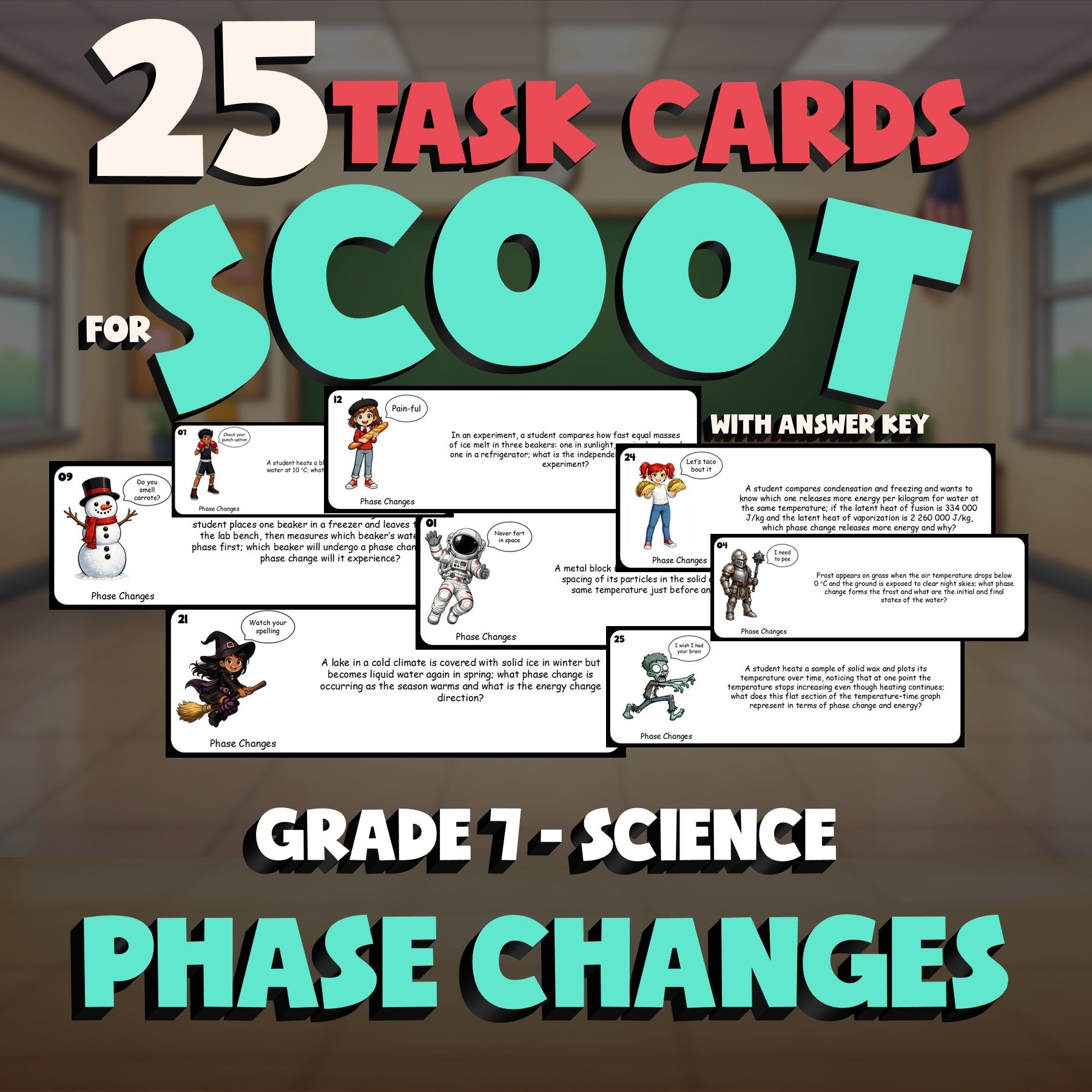 Phase Changes SCOOT TASK CARDS Science Game - No Prep Grade 7 Review Activity