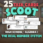 The Real Number System SCOOT TASK CARDS Math Game - No Prep Algebra 1 Review