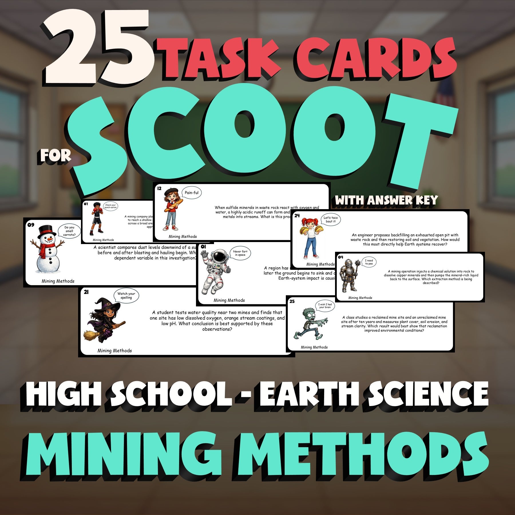 Mining Methods SCOOT TASK CARDS Game - No Prep Earth Science Review Activity