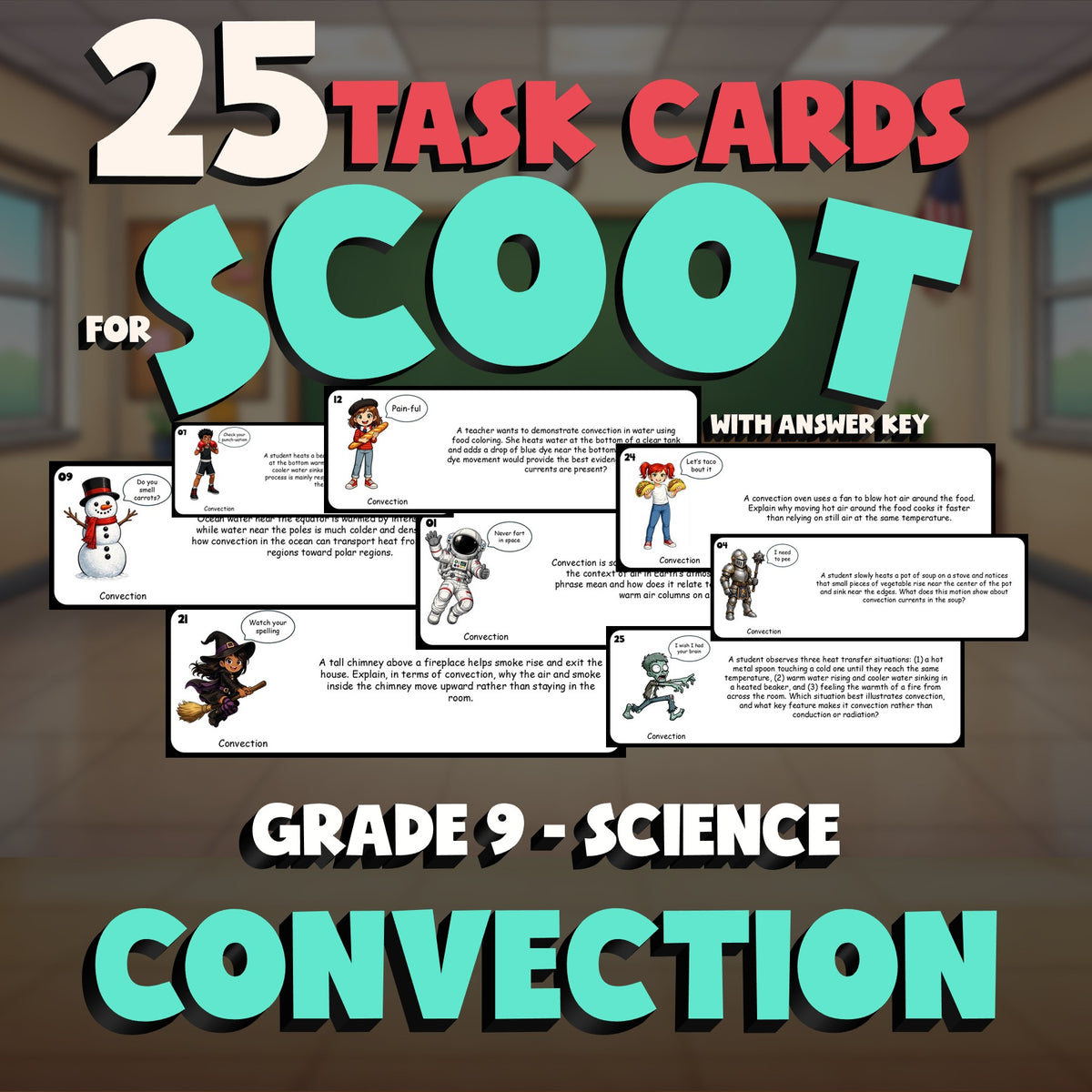 Convection SCOOT TASK CARDS Science Game - No Prep Grade 9 Review Activity