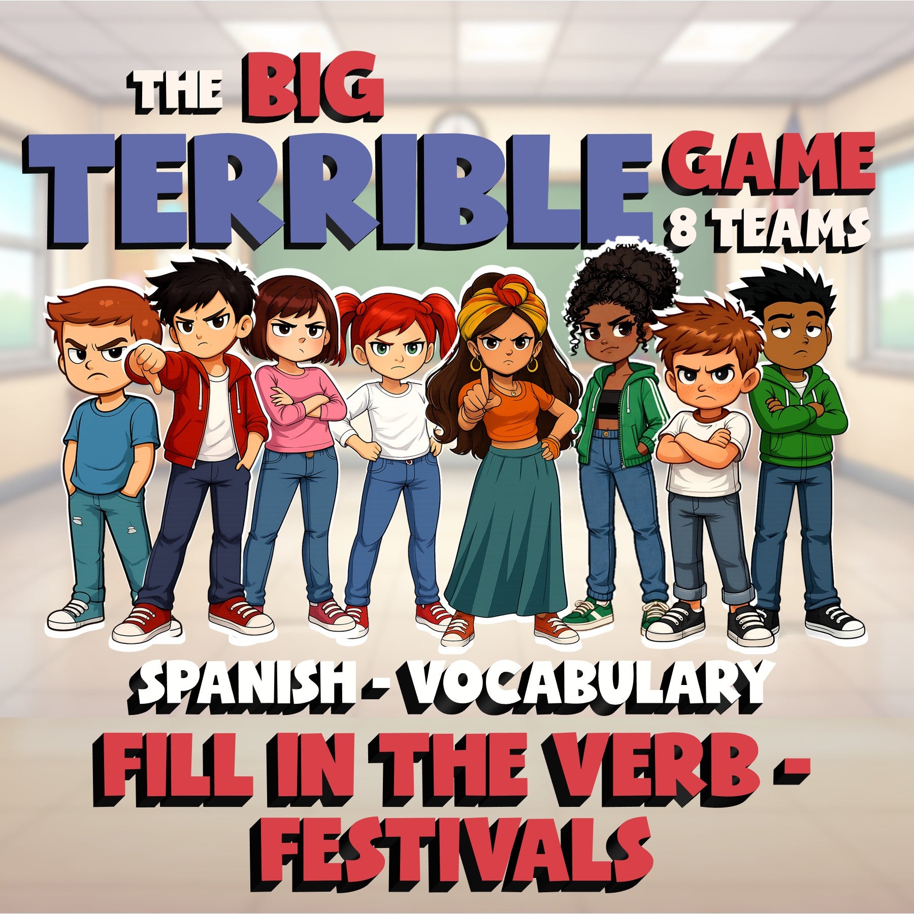 Fill In The Verb - Festivals BIG TERRIBLE GAME - No Prep Spanish Exercise