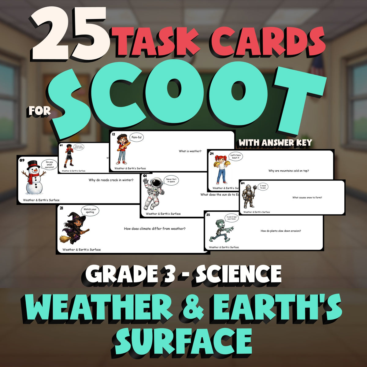 Weather & Earth’s Surface SCOOT TASK CARDS Science Game - No Prep Grade 3 Review