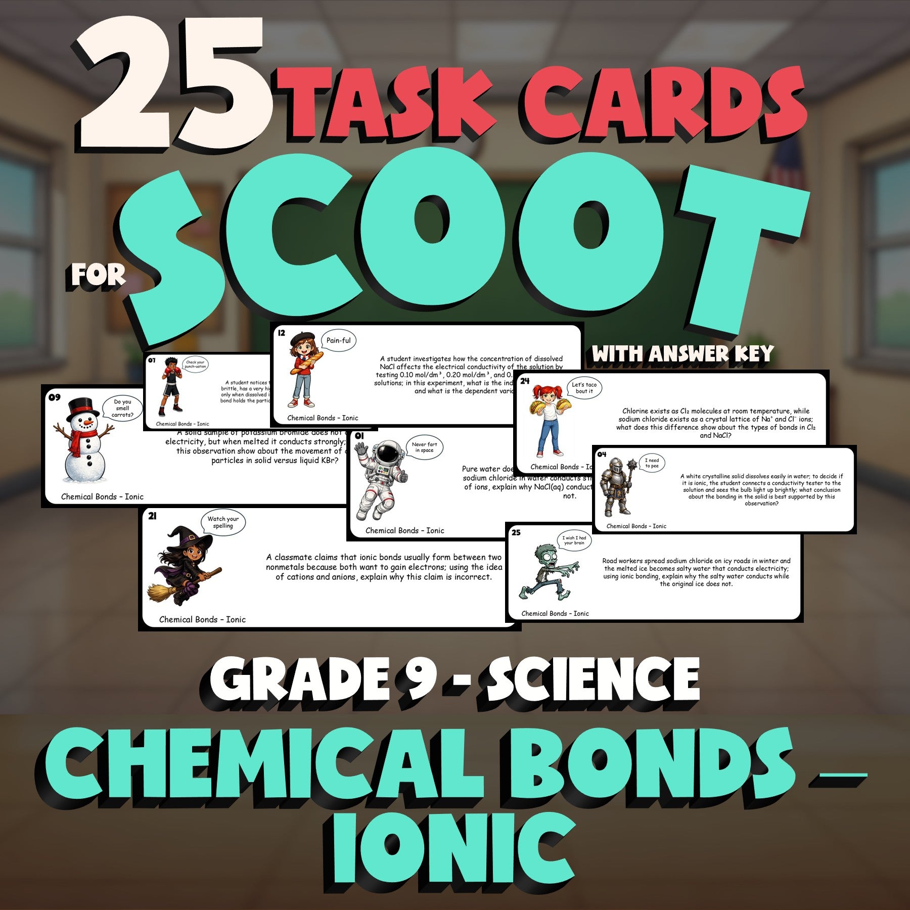 Chemical Bonds – Ionic SCOOT TASK CARDS Science Game - No Prep Grade 9 Review