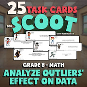 Analyze Outliers’ Effect on Data SCOOT TASK CARDS Math Game - No Prep Grade 8
