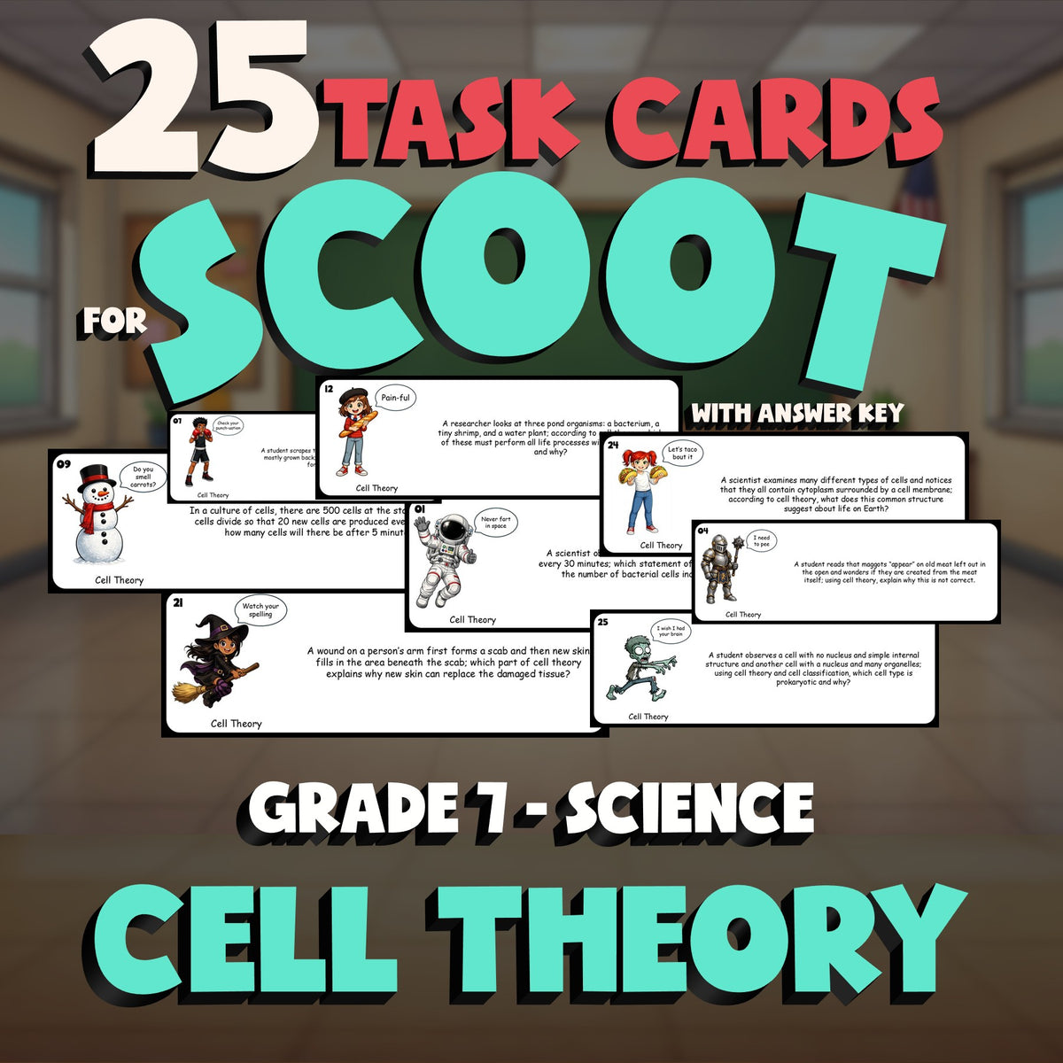 Cell Theory SCOOT TASK CARDS Science Game - No Prep Grade 7 Review Activity