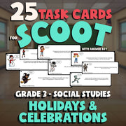 Holidays & Celebrations SCOOT TASK CARDS Socials Game - No Prep Grade 3 Review