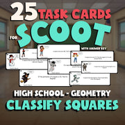 Classify Squares SCOOT TASK CARDS Math Game - No Prep Geometry Review Activity