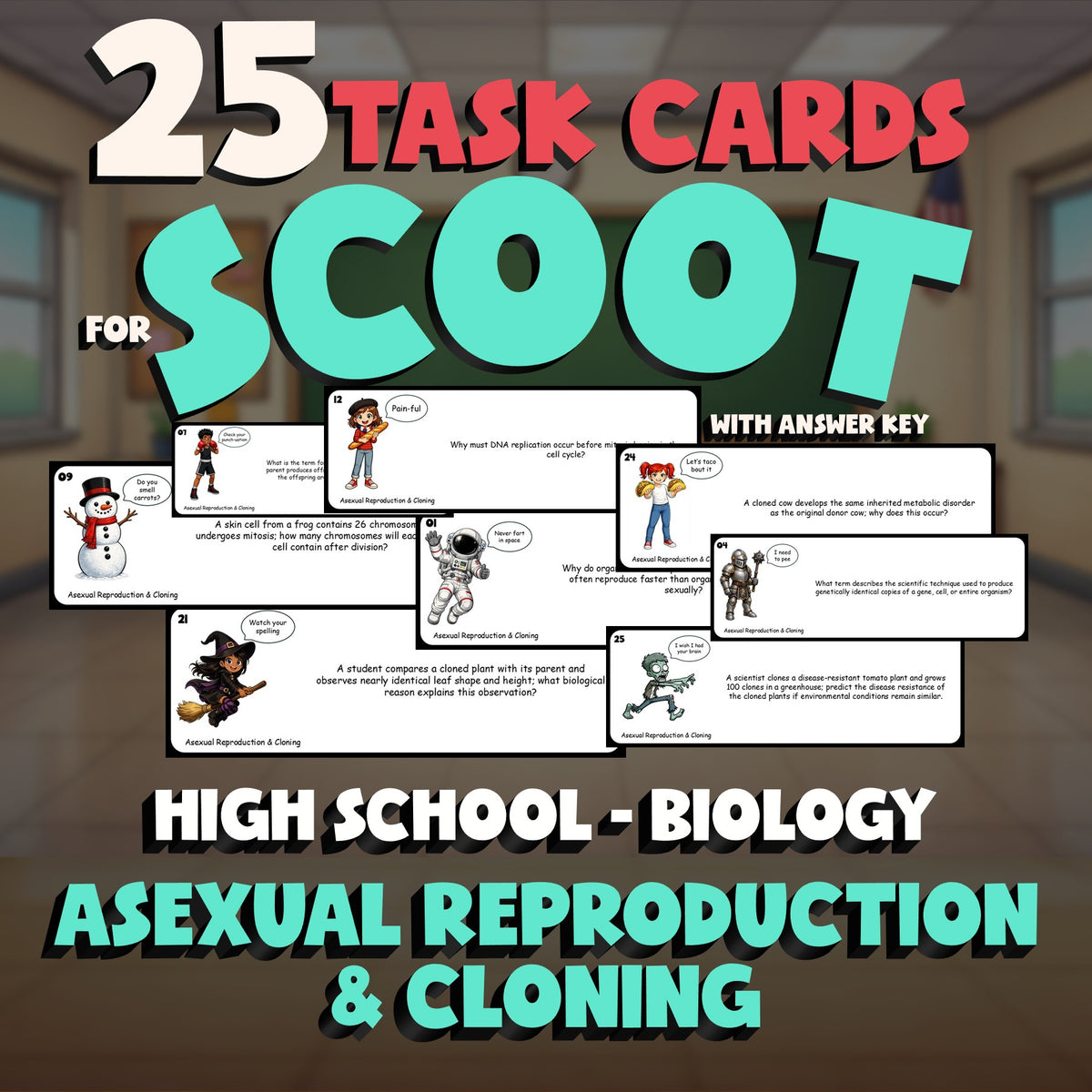 Asexual Reproduction & Cloning SCOOT TASK CARDS Science Game - No Prep Biology
