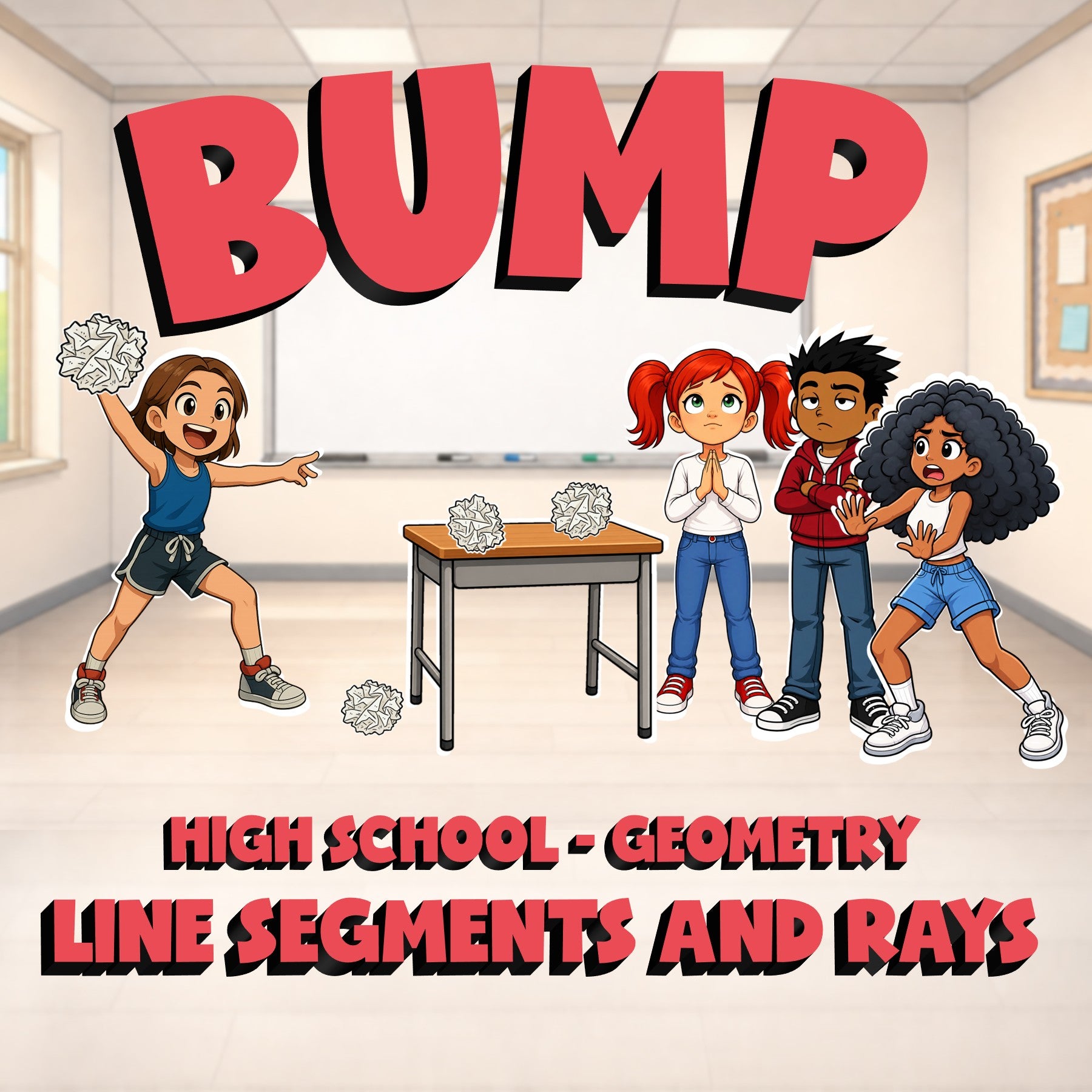Line Segments and Rays BUMP Math Game - No Prep Geometry Review Activity