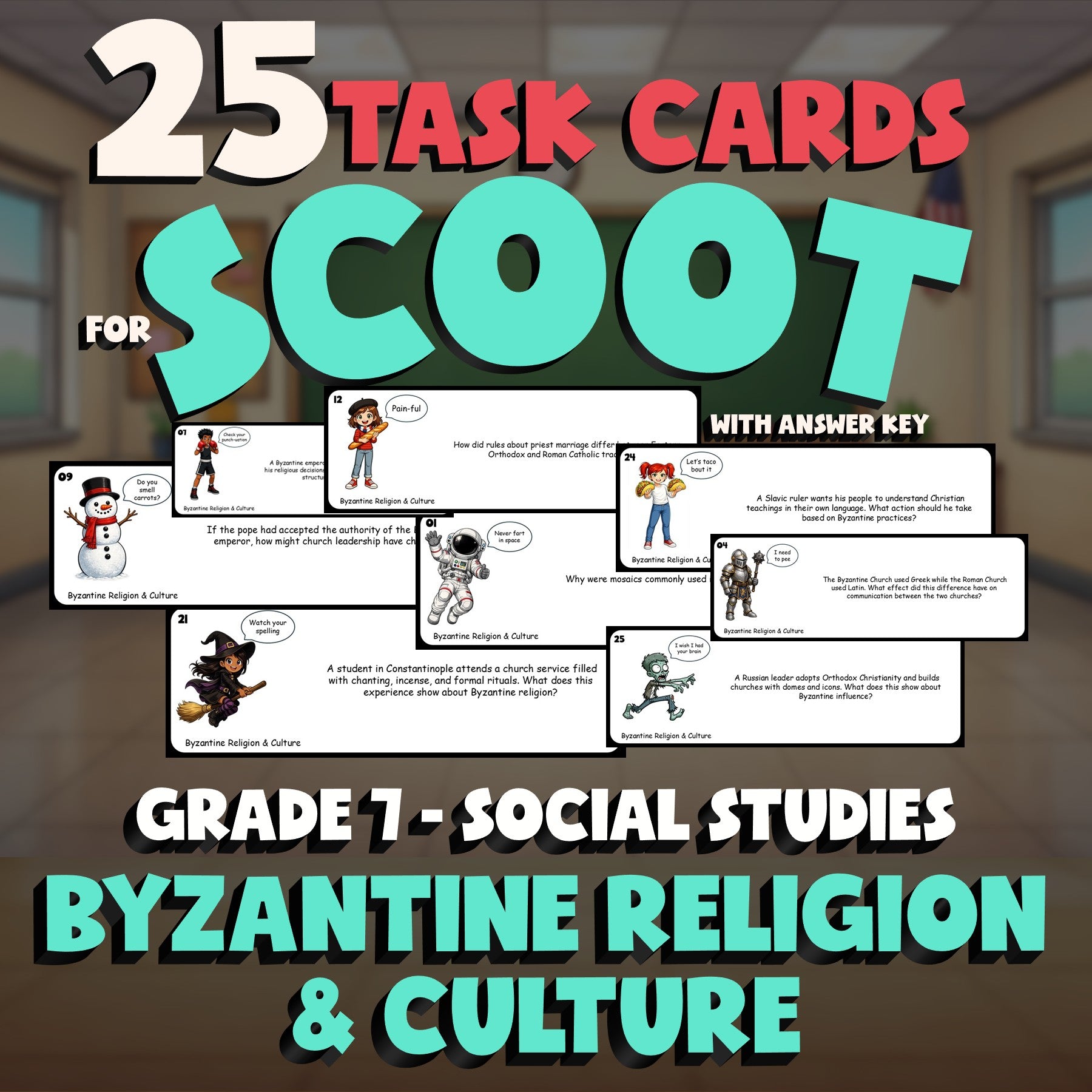 Byzantine Religion & Culture SCOOT TASK CARDS Socials Game - No Prep Grade 7