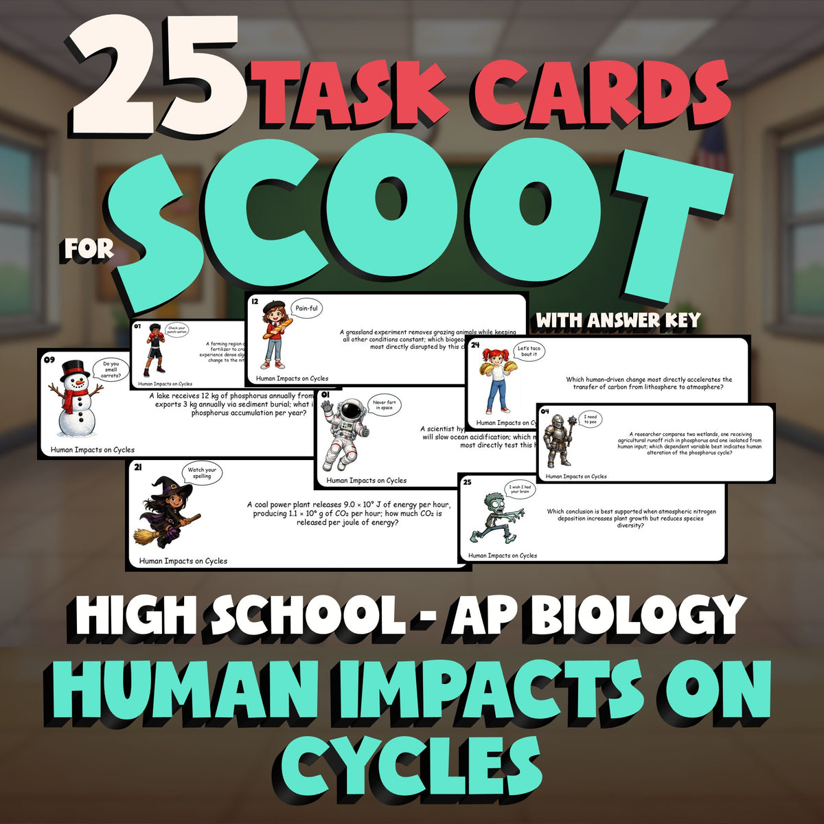 Human Impacts on Cycles SCOOT TASK CARDS Science Game - No Prep AP Biology