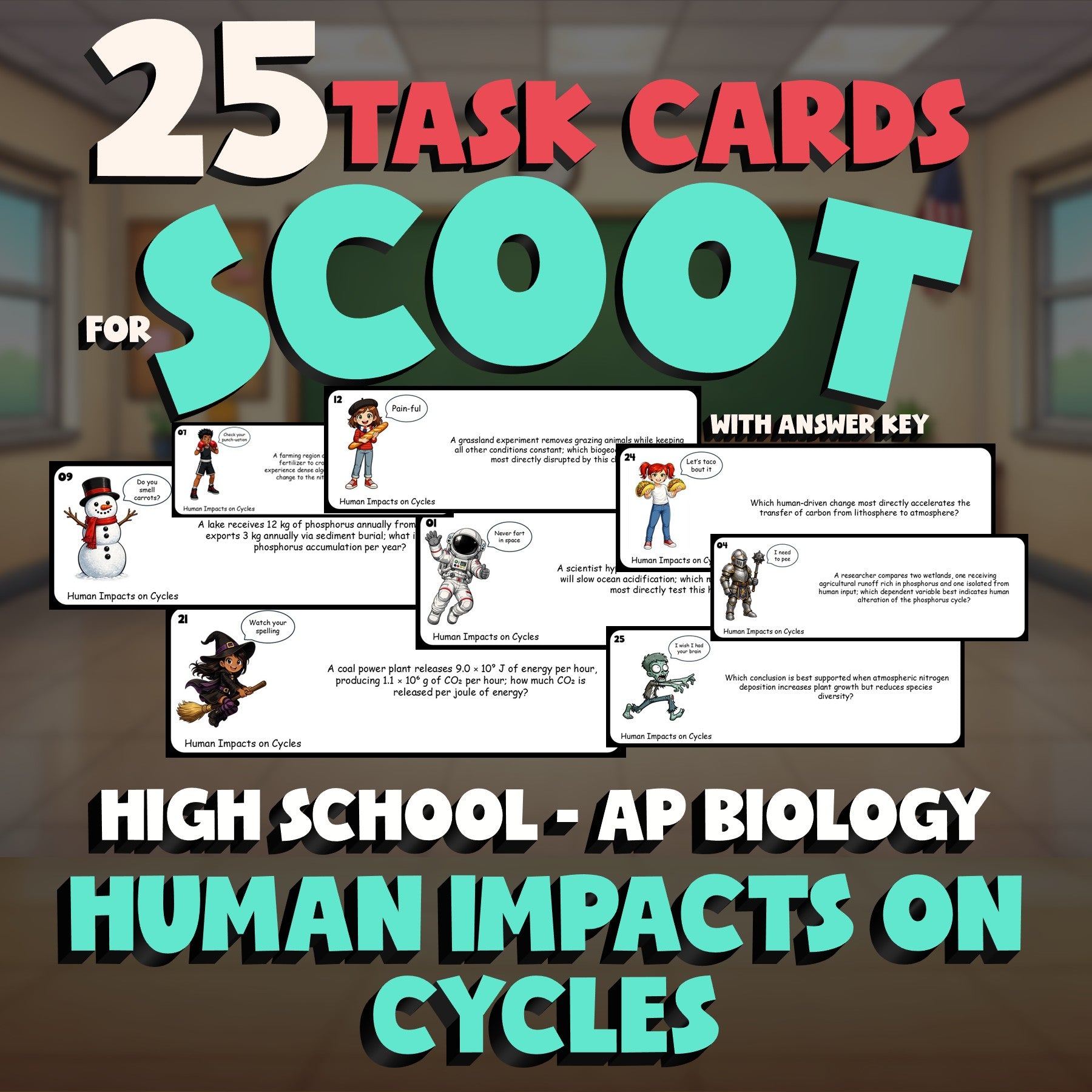 Human Impacts on Cycles SCOOT TASK CARDS Science Game - No Prep AP Biology
