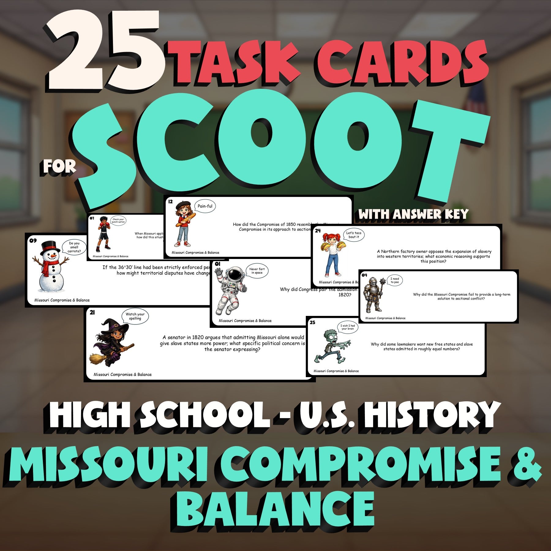 Missouri Compromise & Balance SCOOT TASK CARDS U.S. History Game - No Prep
