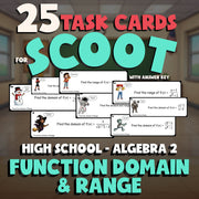 Function Domain & Range SCOOT TASK CARDS Math Game - No Prep Algebra 2 Review