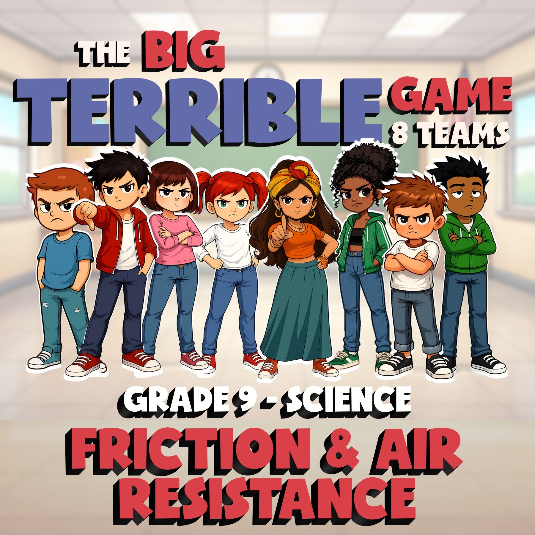 Friction & Air Resistance BIG TERRIBLE GAME - No Prep Grade 9 Science Review