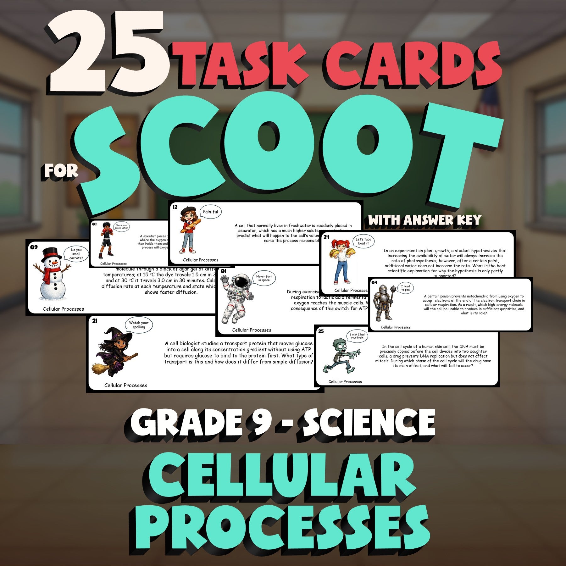 Cellular Processes SCOOT TASK CARDS Science Game - No Prep Grade 9 Review