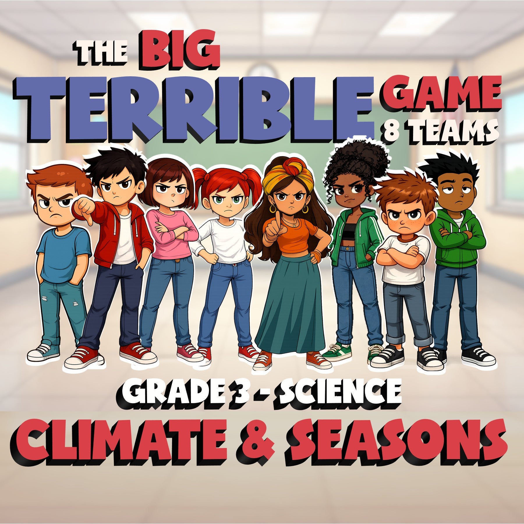 Climate & Seasons BIG TERRIBLE GAME - No Prep Grade 3 Science Review Activity