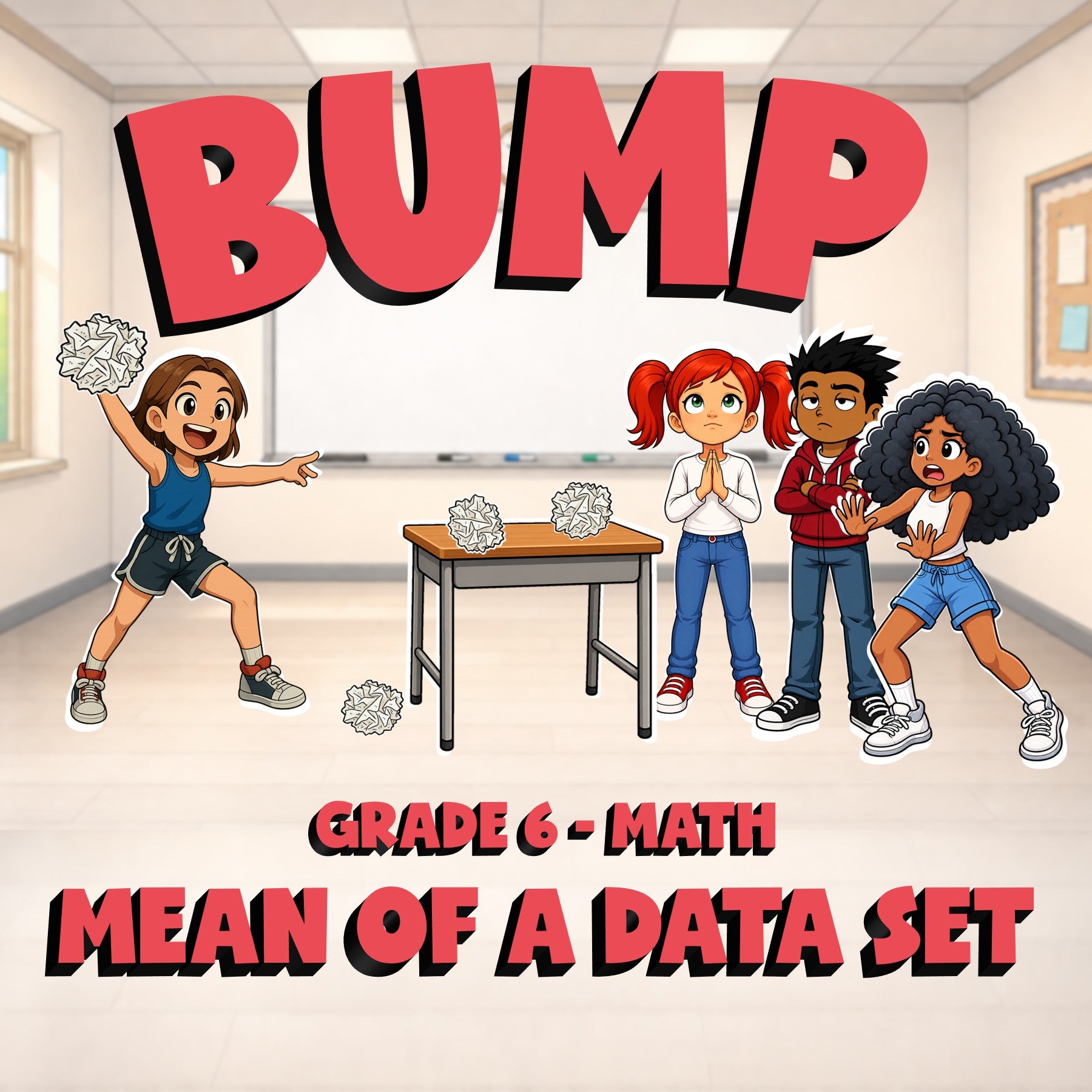 Mean of a Data Set BUMP Math Game - No Prep Grade 6 Review Activity