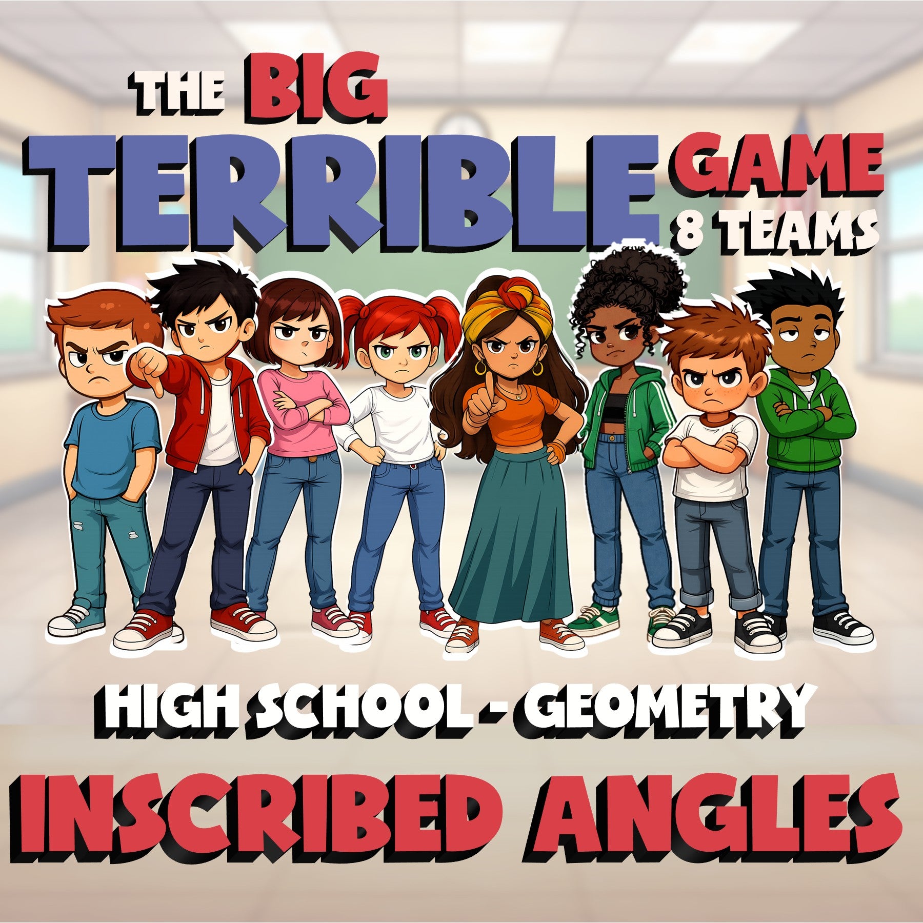 Inscribed Angles BIG TERRIBLE GAME - No Prep Geometry Math Review Activity