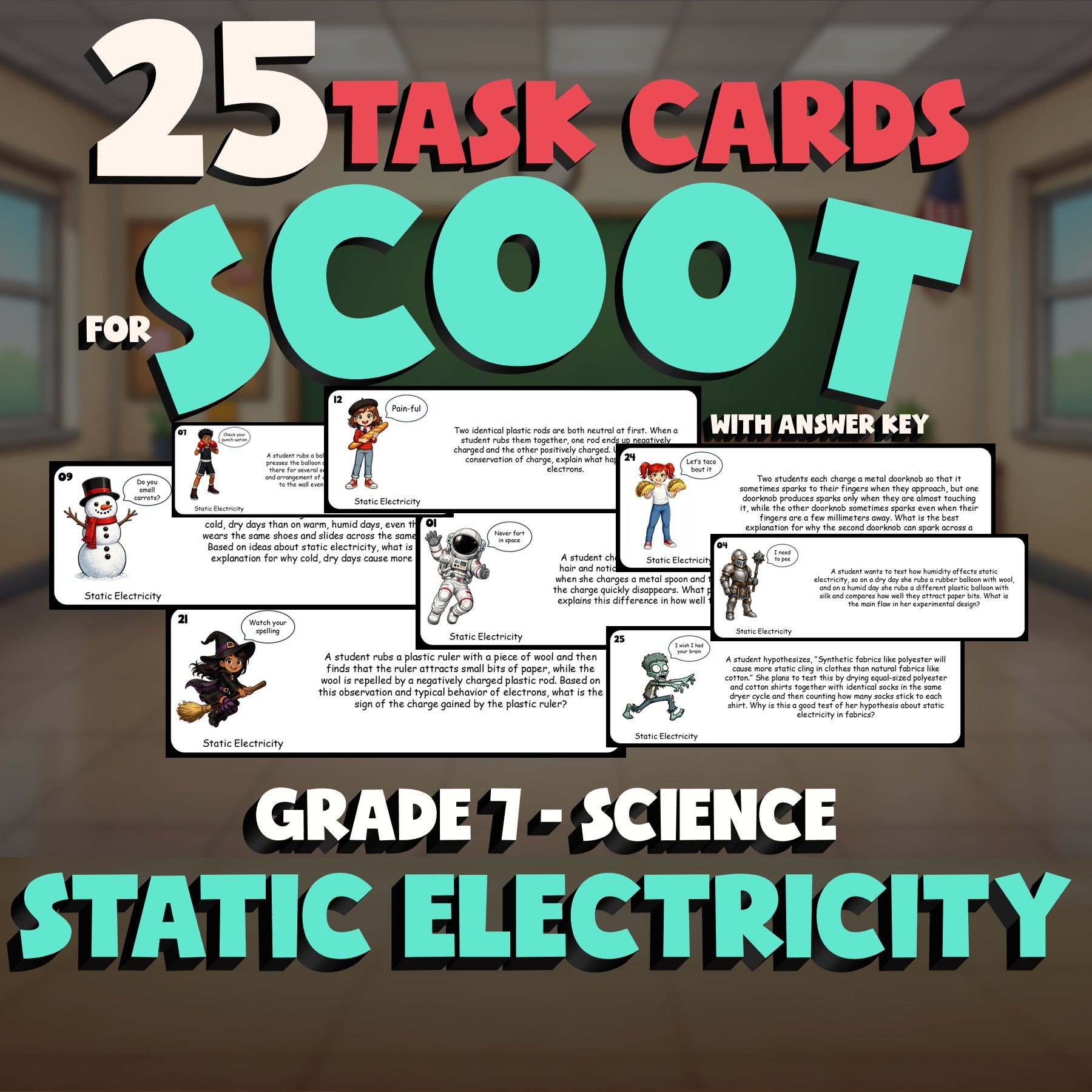 Static Electricity SCOOT TASK CARDS Science Game - No Prep Grade 7 Review