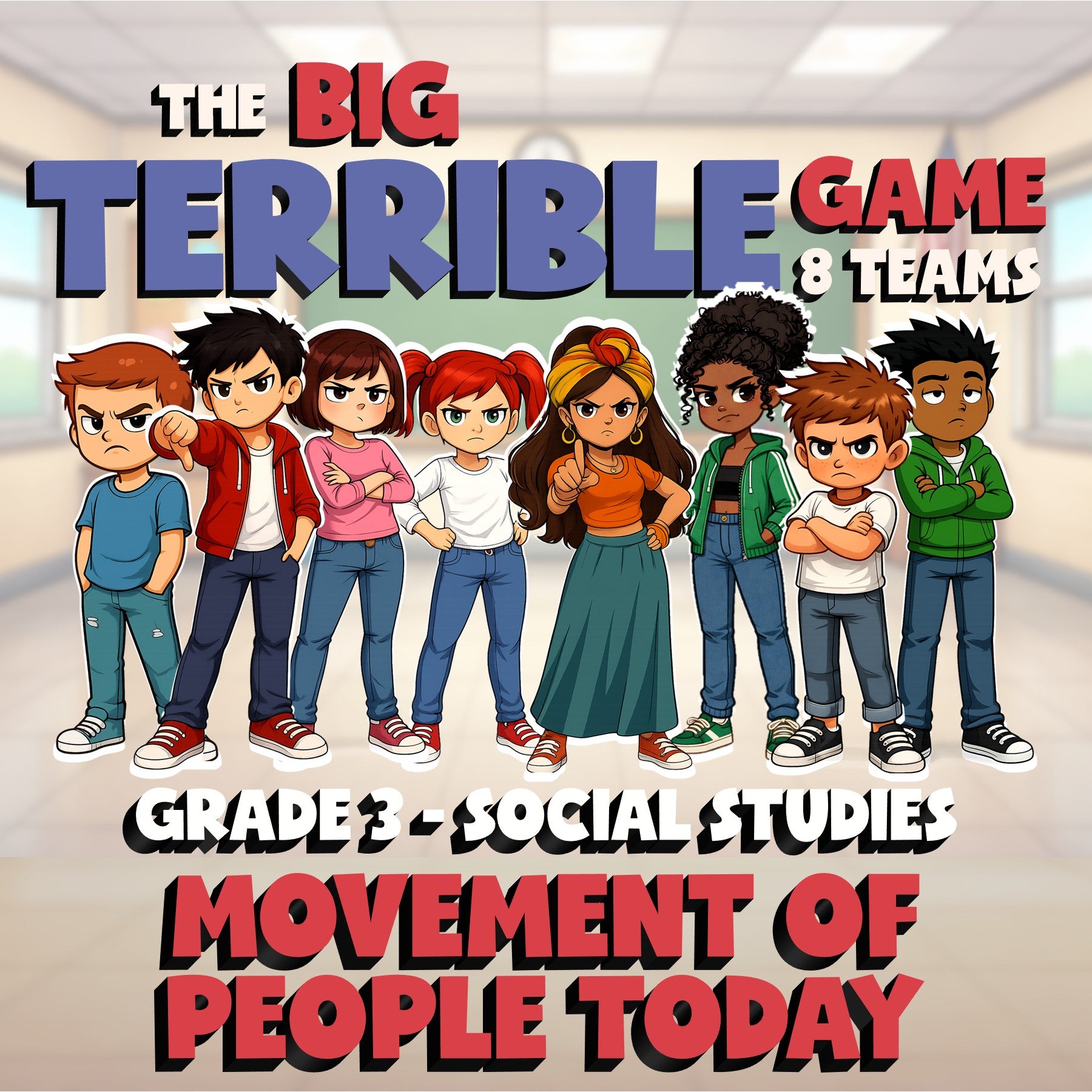 Movement of People Today BIG TERRIBLE GAME - No Prep Grade 3 Socials Review