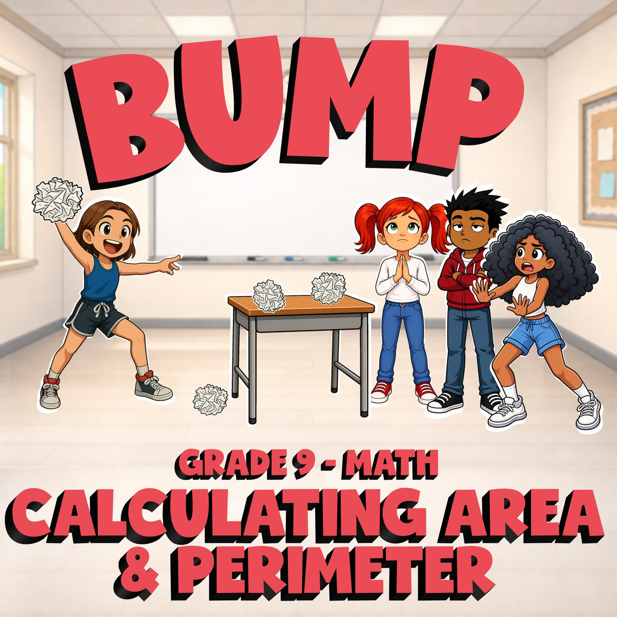 Calculating Area & Perimeter BUMP Math Game - No Prep Grade 9 Review Activity