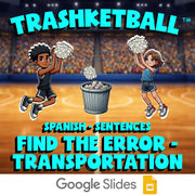 Find the Error - Transportation TRASHKETBALL Spanish Game - No Prep Exercise